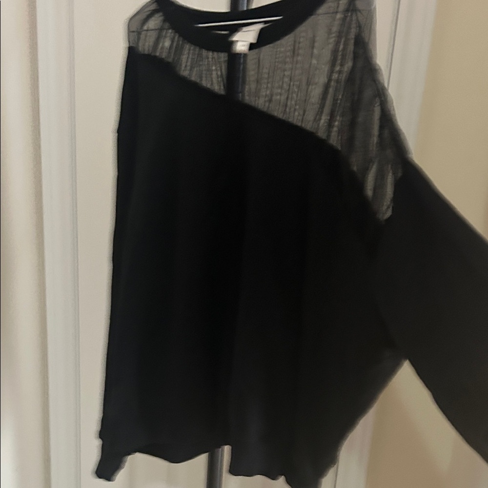 Maeve by anthropology Black Top with Sheer Details